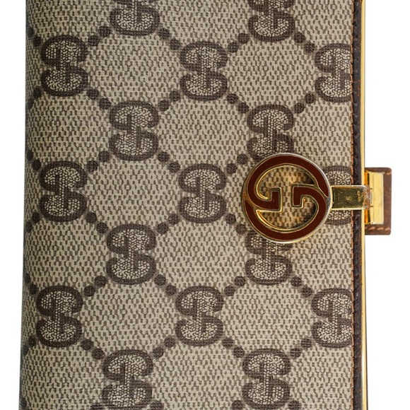 1970s Vintage Gucci Supreme Monogram Canvas Leather GG Gold Clasp Clutch Wallet - Picture 5 of 16